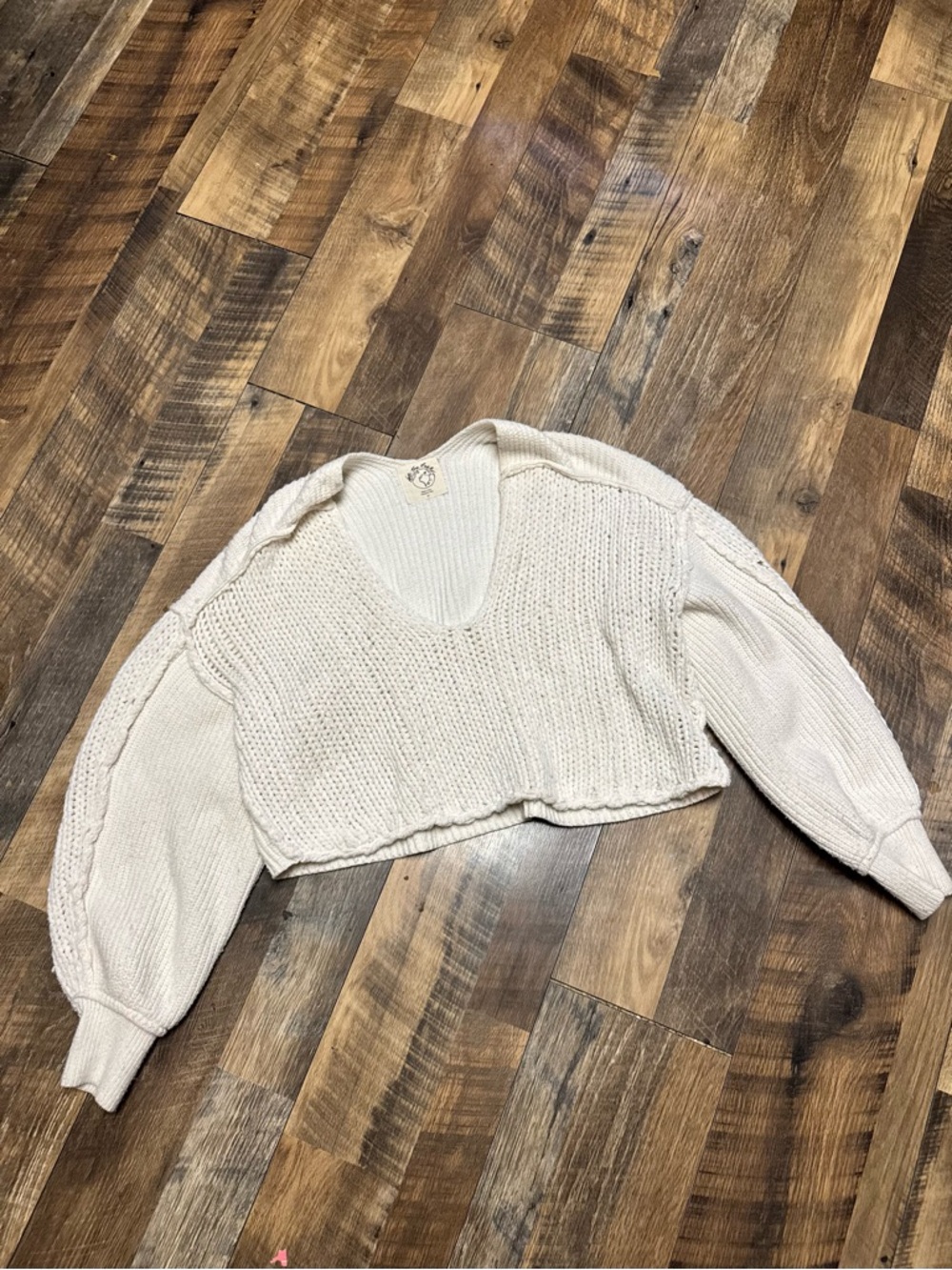 We The Free Cream Ribbed Cropped Knit Sweater